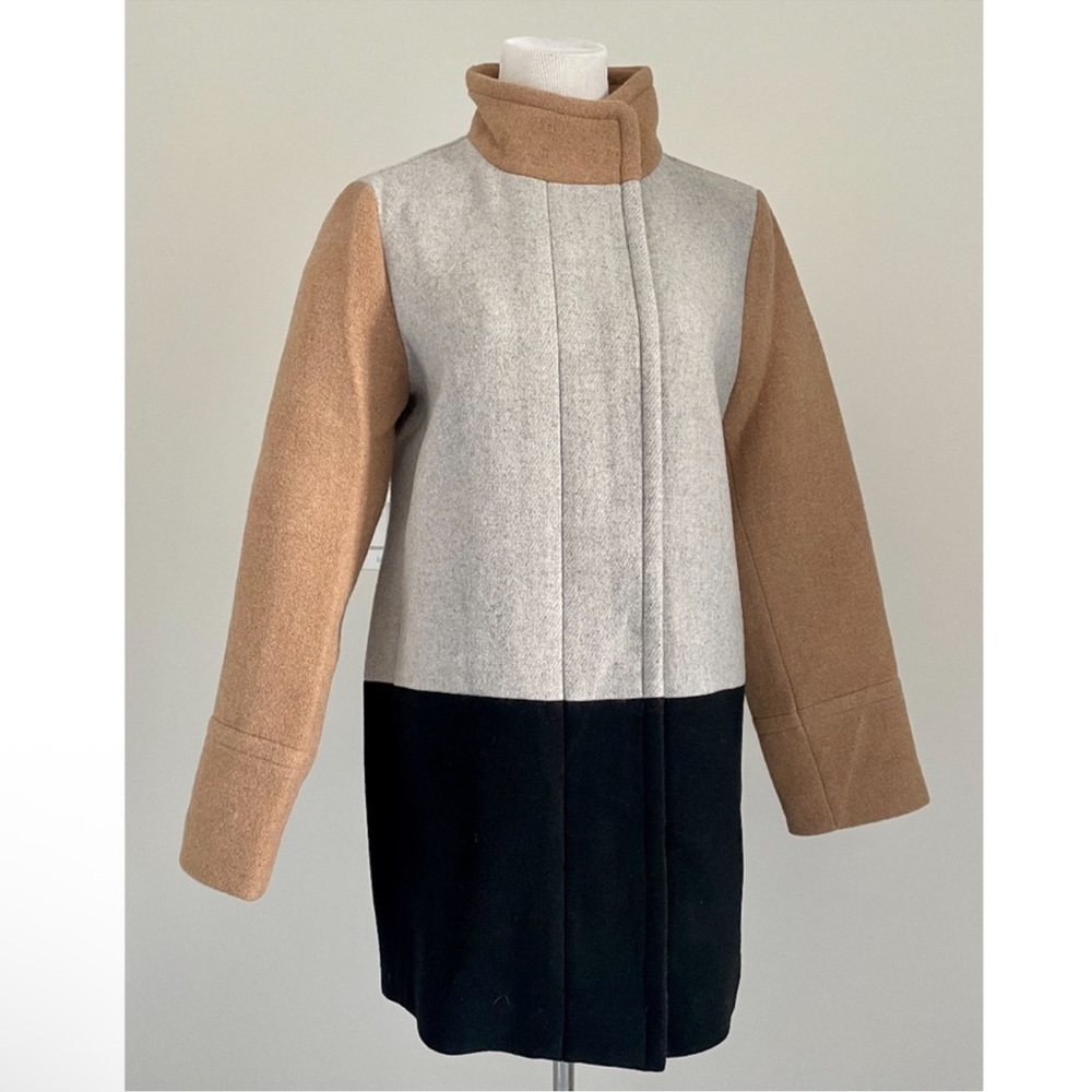 J.Crew Colorblock‎ City Coat Wool Blend  Gray Brown Black Size 22